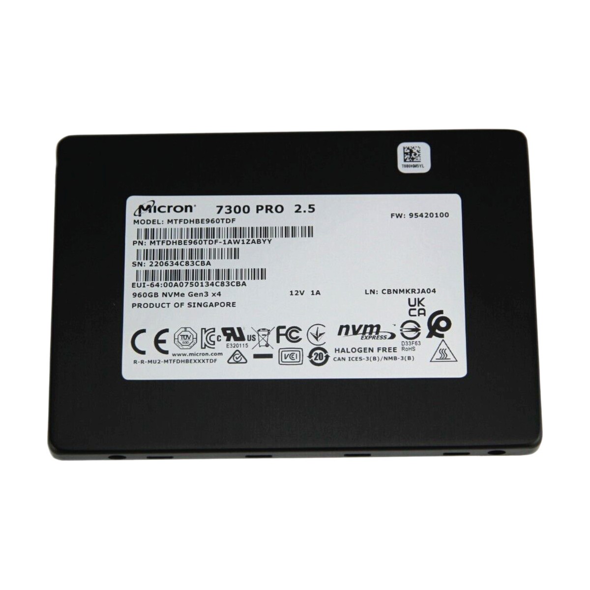 Micron 960GB U.2 NVMe Enterprise SSD