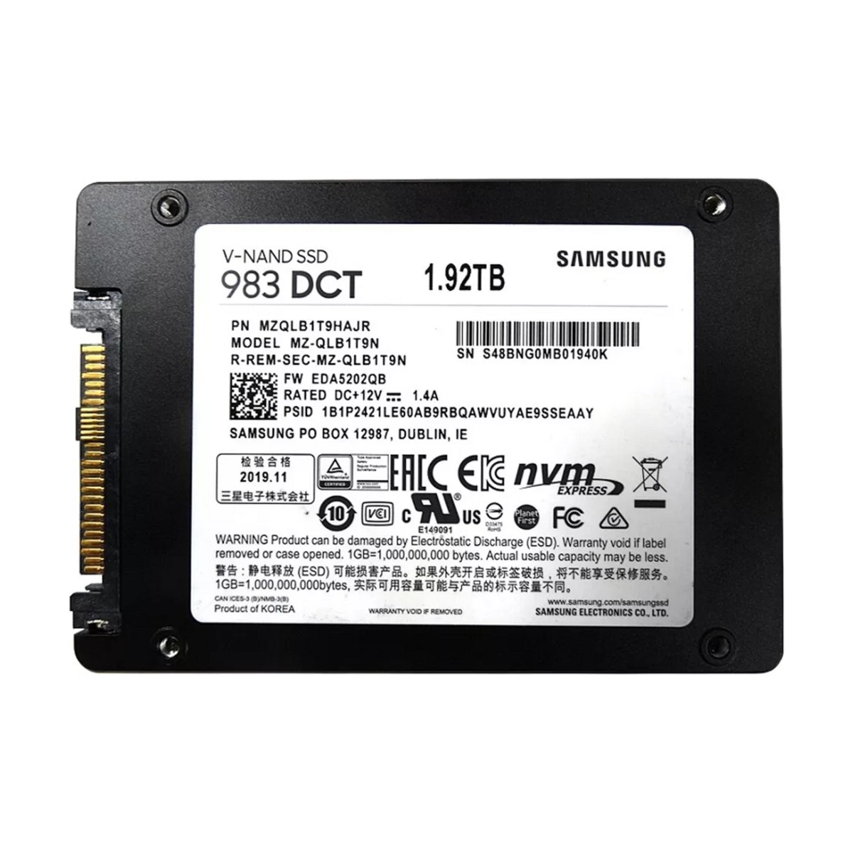 Samsung 1.92TB U.2 SFF 8639 NVMe Enterprise SSD